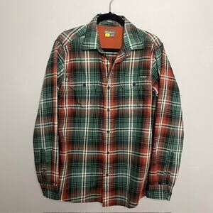 Eddie Bauer Classic Fit Plaid Flannel Shirt Green Rust Outdoor Button Up M